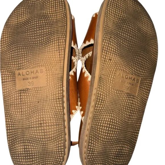 ALOHAS Tan Leather Sandals with Cream Stitching - Picture 5 of 5